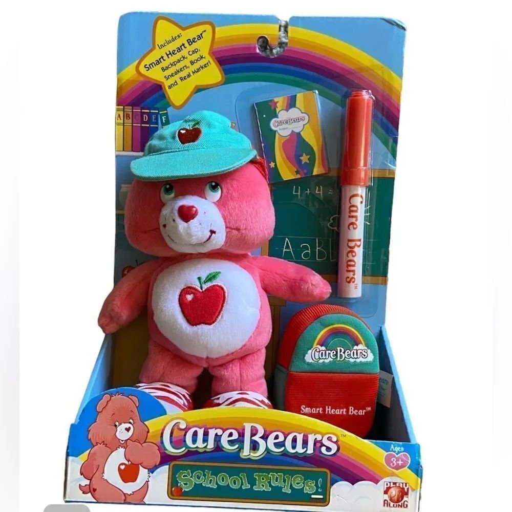 NWT Vtg 2005 Care Bear 8” Play Along Toys-Smart Heart Bear School Rules